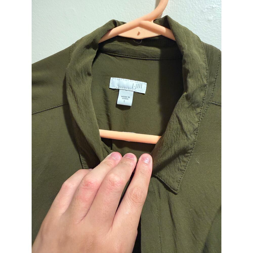 Moss Green Crinkle Style J. Jill Button Down Long-Sleeve Business Casual- Sz L - Picture 4 of 11